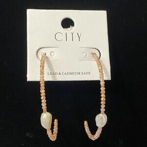 Oversized Hoop Earrings, Pink Sparkle Beads and Freshwater Pearls